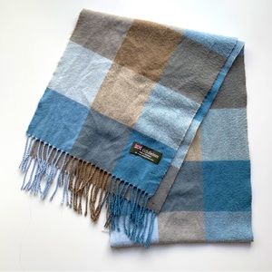 100% Cashmere Made in Scotland Plaid Scarf in Blue and Brown OS